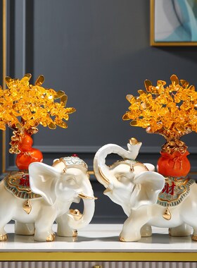 大象摆件b一对招财纳福开业送礼 搬家新房装饰品客厅乔迁新居礼品