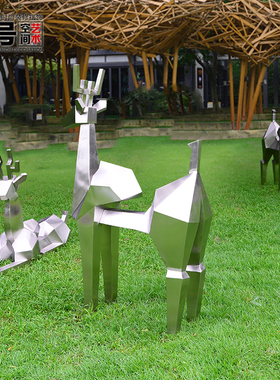 户外不锈钢块面麋鹿m雕塑售楼处大厅艺术装置酒店园林大型落地摆