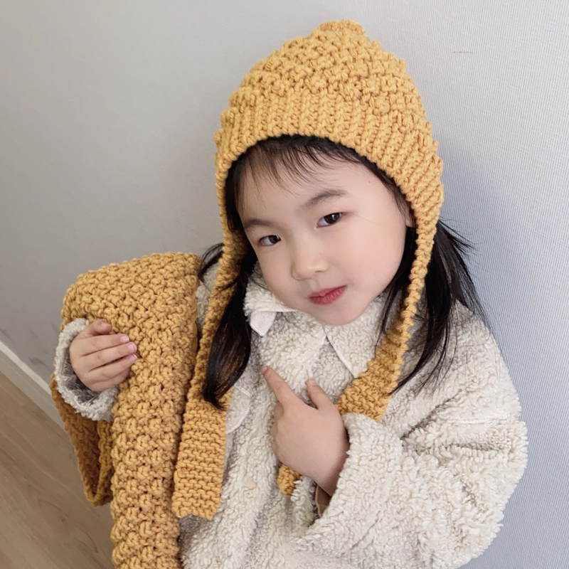 凤梨花护耳帽材料包 手工编织diy情人棉毛线 棒针儿童宝宝帽子
