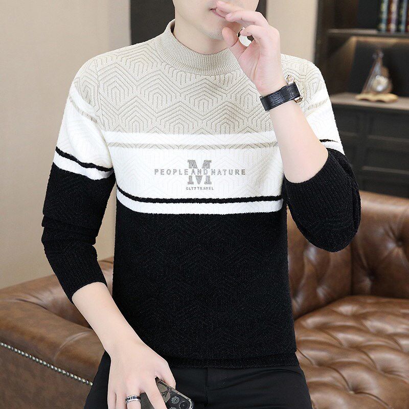 冬季青少年毛衣男韩版潮流加厚款初中学生修身保暖针织打底羊绒衫