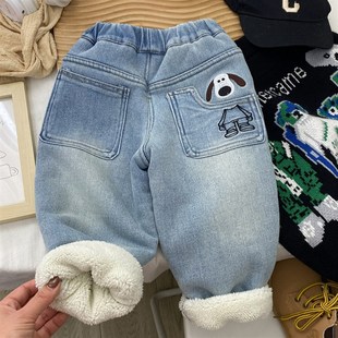 男童加绒裤子牛仔裤冬季儿童裤子冬款加厚绒北方保暖小童男孩弹力