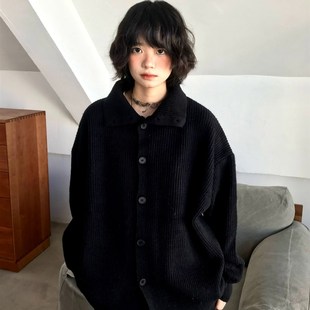 一碗士多复古高领毛衣男日系复古美式情侣宽松针织开衫秋冬外穿潮