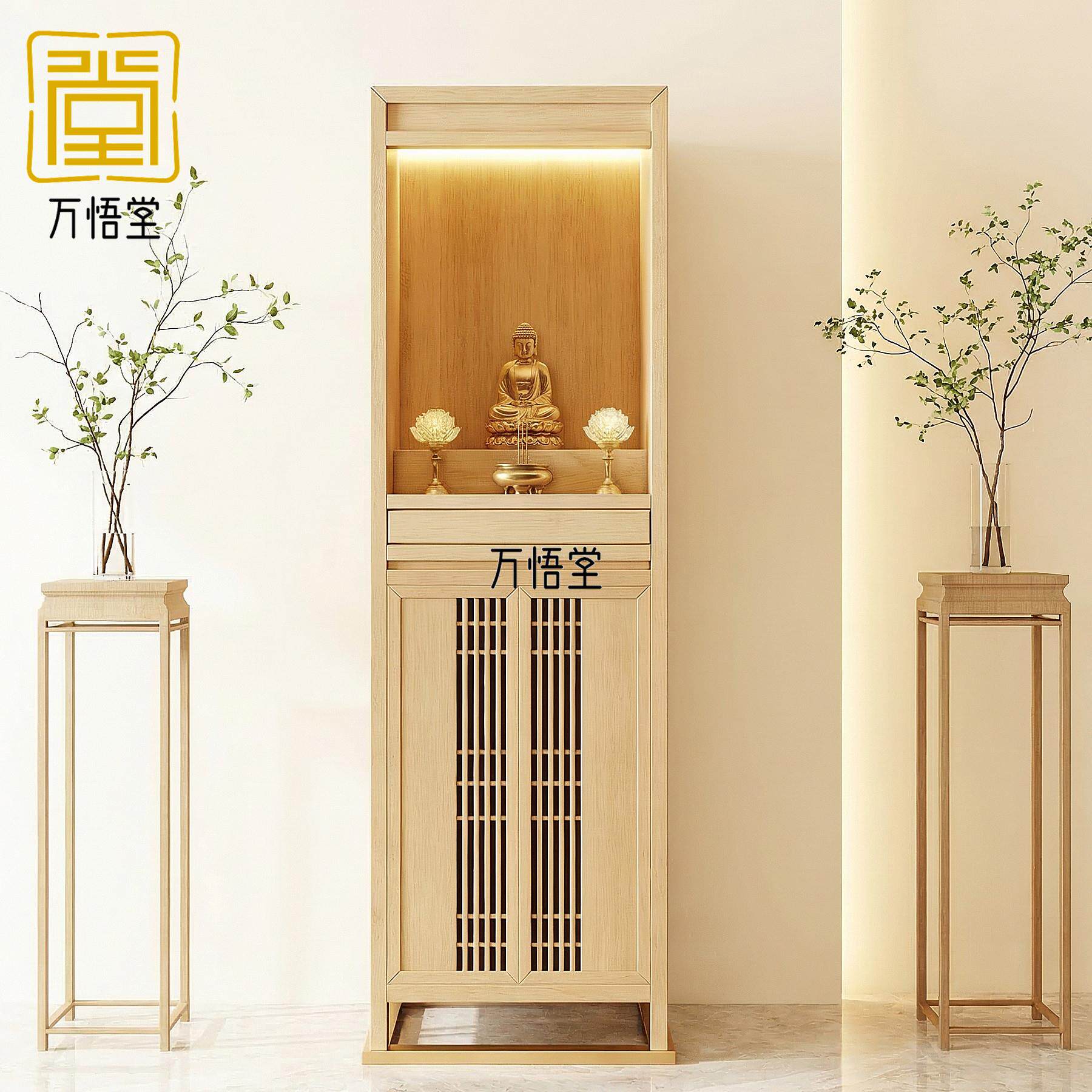实木佛龛新中式立柜菩萨带门佛柜神龛佛台家用财神供位简约神台