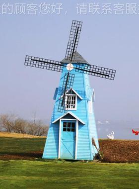 风网红照打四面六卡面防腐木彩色77710电动旋转大风车户外景区制