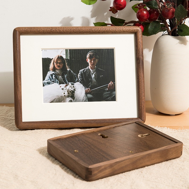 复古黑胡桃榫卯相框摆台精致6寸7 8寸实木宝宝儿童相册框桌面摆件