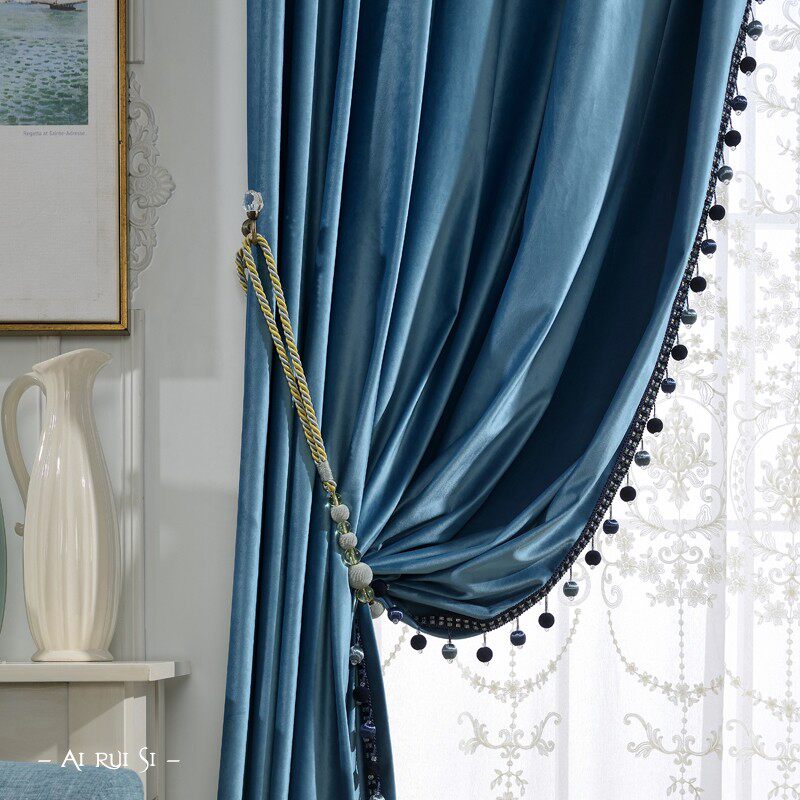 现代简约纯色绒布窗帘成品丝绒遮光客厅卧室欧式窗纱落地窗飘窗帘