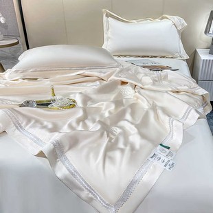 a类兰精天丝纯色夏凉被四件套轻奢风空调被可水洗双人薄被子 夏季