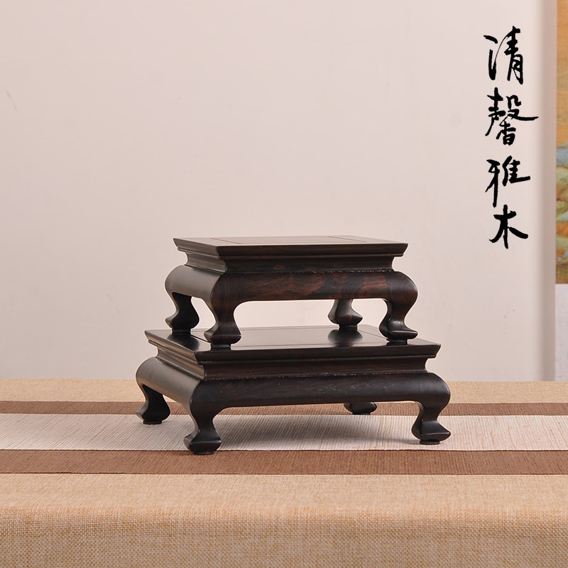 紫光檀正方长方中式古典玉石茶壶盆景花瓶文玩摆件底座实木托架