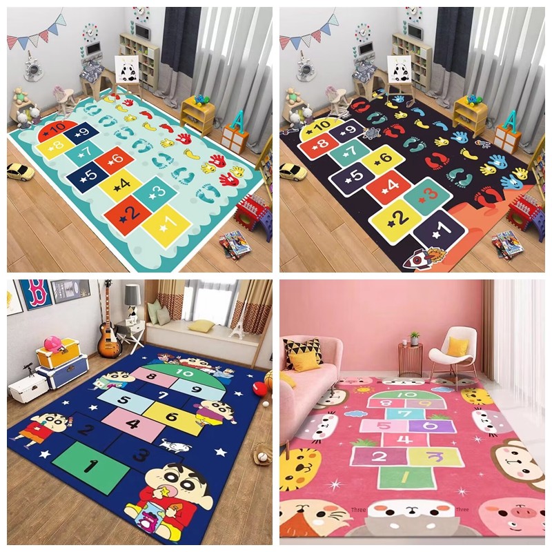 儿童跳房子地毯可爱男孩女孩儿童房卧室床边卡通跳格子地垫定制