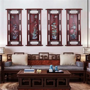 梅兰竹菊挂画中式客厅沙发背景墙装饰画餐厅过道走廊实木玉雕壁画