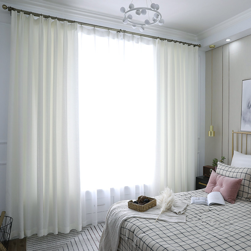白色仿麻透光不透人客厅遮光窗帘成品卧室阳台纱帘透气窗纱挂钩式