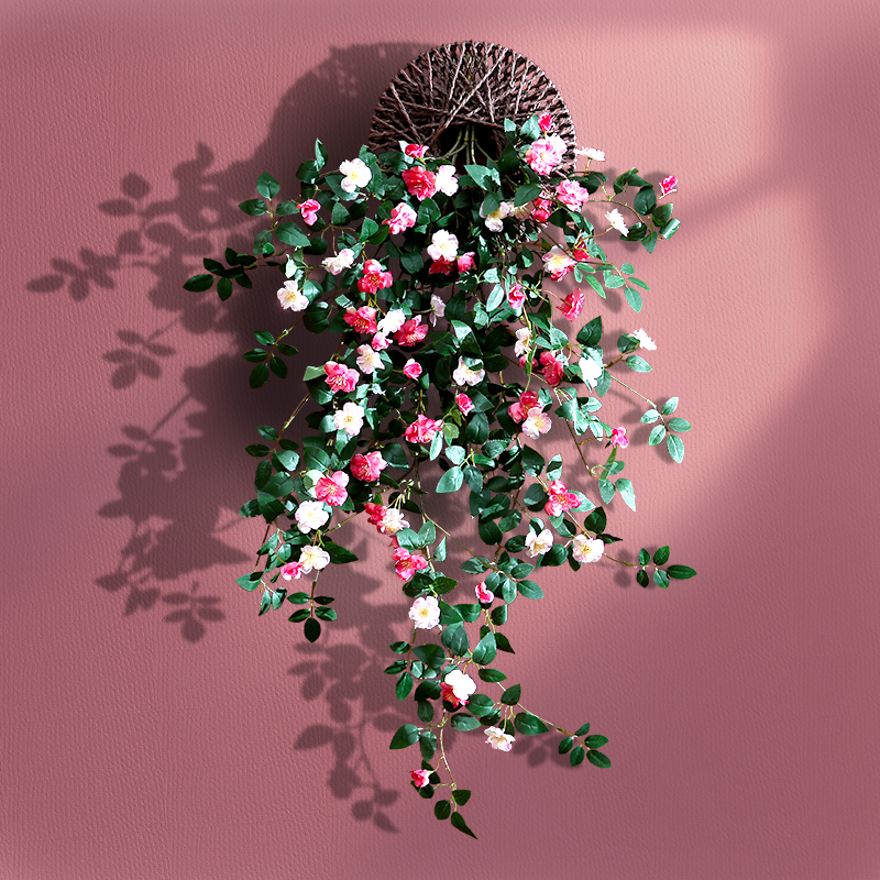 墙面挂饰绿植装饰仿真蔷薇花壁挂假花垂吊兰室内客厅墙壁遮丑藤蔓