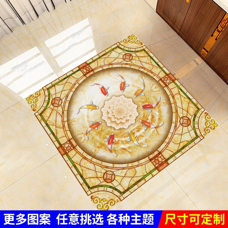 中式地面拼花贴纸走廊过道自粘地贴玄关客厅地板瓷砖贴画防水耐磨