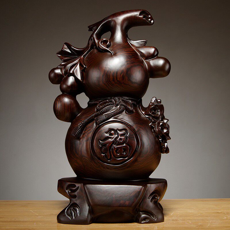黑檀木雕葫芦摆件实木家居客厅电视柜装饰红木工艺品开业乔迁送礼