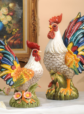 方亚陶瓷鸡摆件家居饰品客厅装饰玄关桌面礼品新居生肖鸡酒柜庭院