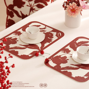 桌垫隔热垫套装盘子垫碗垫杯垫子红色喜庆结婚杯垫防烫吸水餐垫