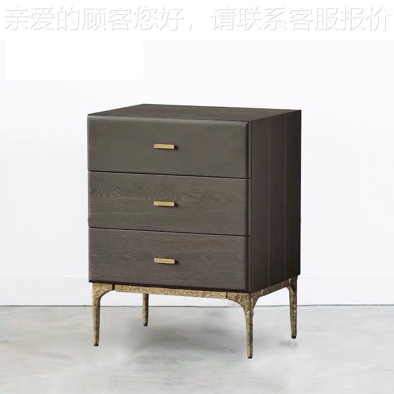北欧表情轻奢简约色铁木艺橡工业风床柜边几头三抽996-87金屉斗柜