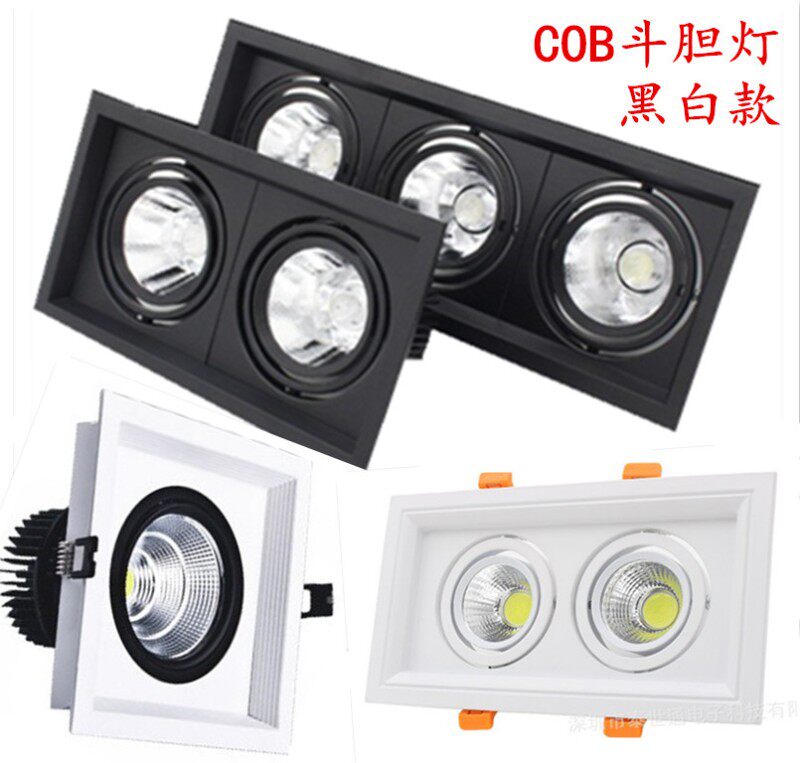 cob方形双头LED射灯吊顶10X20长方形黑色筒灯斗胆灯嵌入式天花灯