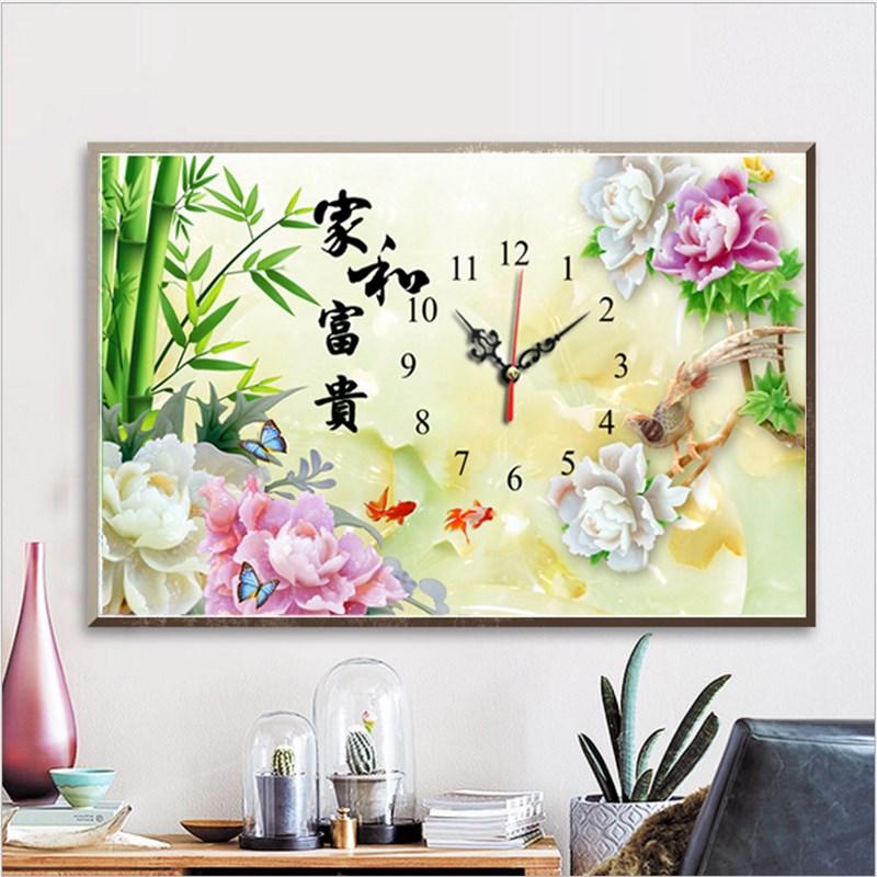 5d时钟表钻石画家和富贵牡丹客厅餐厅粘贴点钻十字绣线绣挂钟卧室