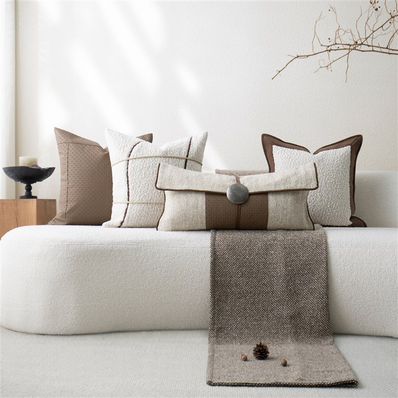 元熙壹品【侘寂】棉麻拼接沙发抱枕靠枕高端样板房靠垫不含芯枕套