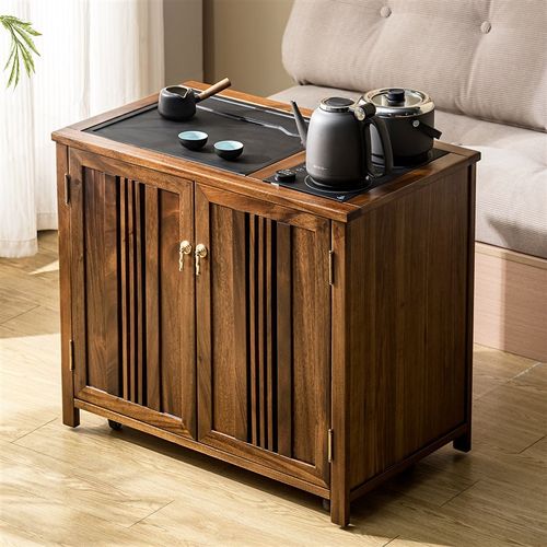 胡桃木实木移动茶水柜烧水壶一体家用客厅阳台小茶桌茶台茶车茶几