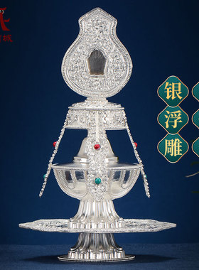 银常寿宝瓶手工雕花宝石镶嵌银无量寿宝瓶室内桌面装饰摆件