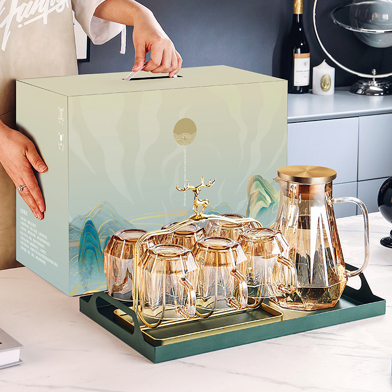 高颜值水具礼盒套装玻璃家用客厅简约茶杯喝水杯子茶具送礼用杯具