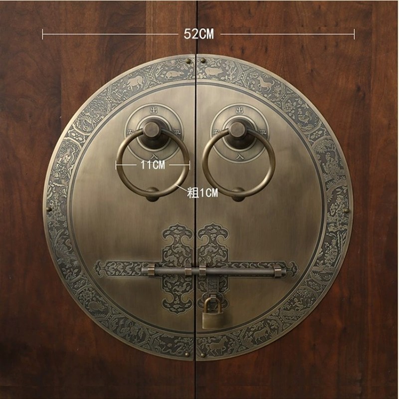 中式明装圆形拉手木门锁扣农家院门纯铜把手大门门环拉手复古拉手