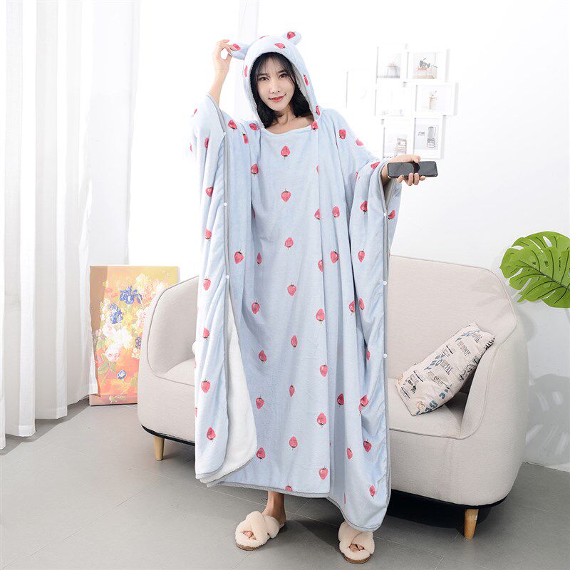 秋冬加厚法兰绒双层懒人防踢被斗篷套毯办公室空调学生午睡斗篷毯