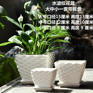 创意中国风肉肉花盆长方形塑料花盆大号家用盆 陶瓷花盆带托盘个性