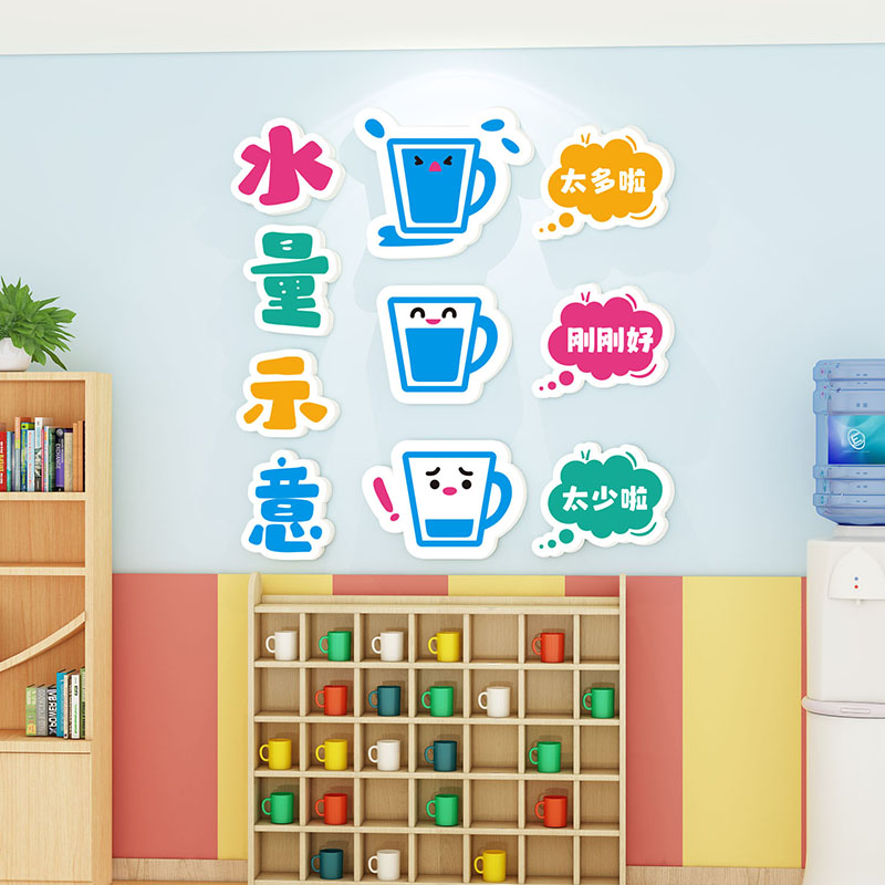 幼儿园补水站班级饮水区指示背景装饰布置环创主题防水3D立体墙贴