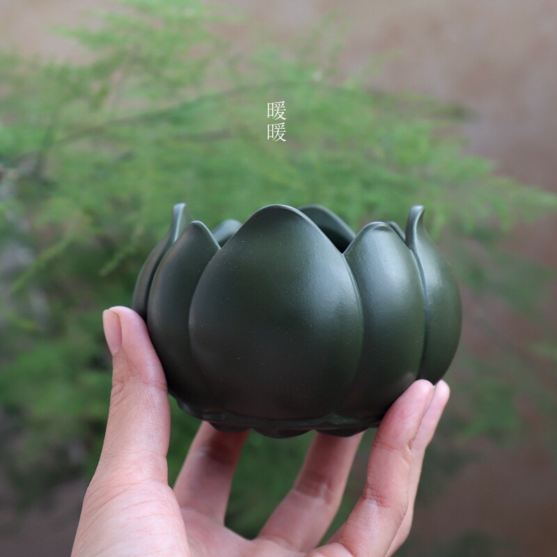 莲花原矿绿泥 手工制作  精美紫砂小花盆 多肉盆景盆