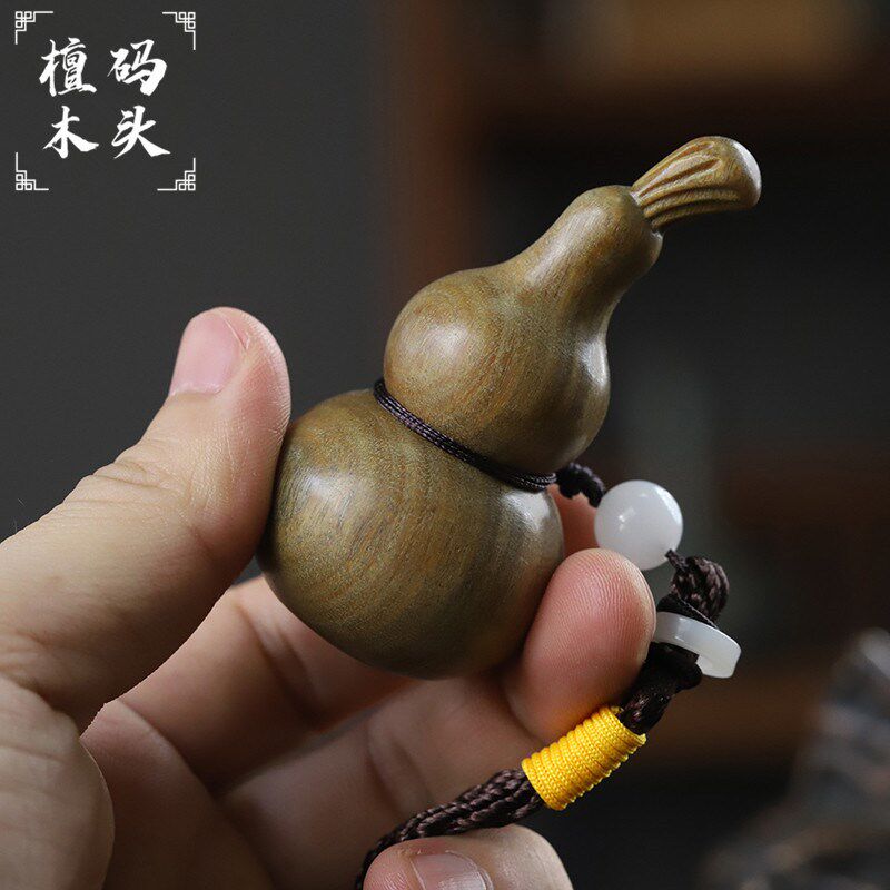 天然绿檀木文玩小葫芦手把件挂件装饰品创意福禄吉祥物礼品