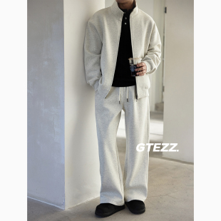 GTEZZ 2025秋季新款休闲加绒套装男宽松外套立领卫衣卫裤两件套