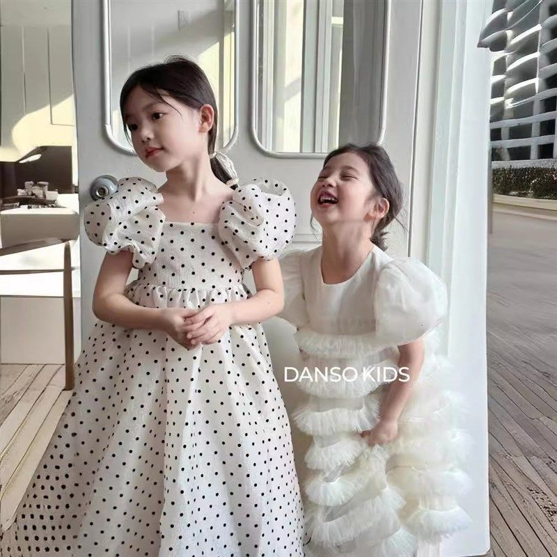 2024春夏女童高级波点珠光纱礼服轻薄公主连衣裙生日六一节泡泡袖,童装/婴儿装/亲子装,连衣裙,淘宝优惠券,粉丝福利购,淘宝优惠卷