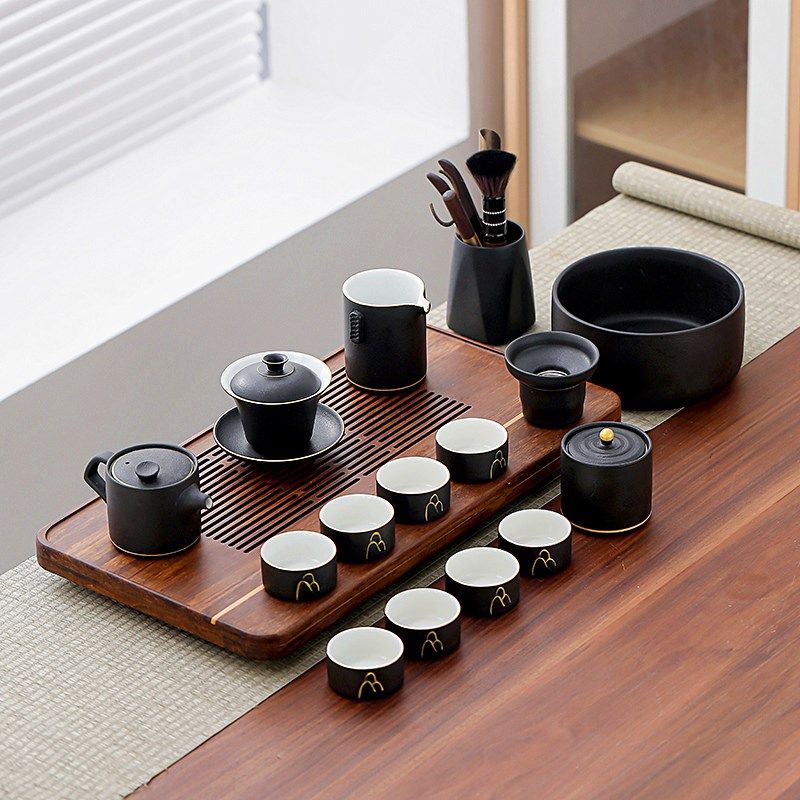 黑陶茶具套装家用简约日式复古陶瓷茶壶盖碗茶杯茶道碗洗茶盘托盘,餐饮具,功夫茶具,淘宝优惠券,粉丝福利购,淘宝优惠卷