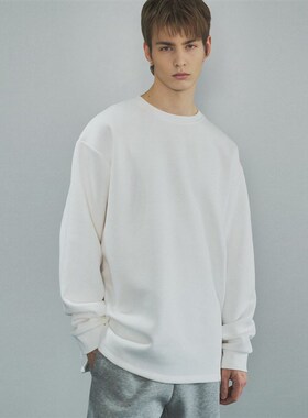 OAU小领口美式重磅长袖t恤男260g纯棉国潮宽松纯白色卫衣春秋打底