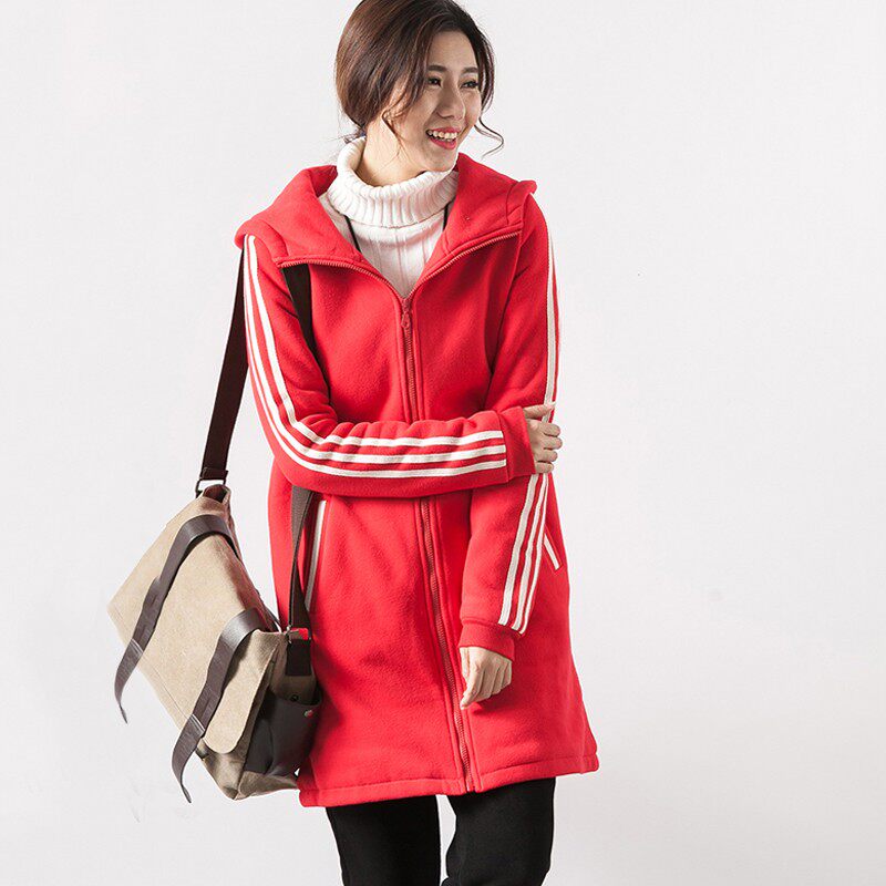 皇森2020冬装新款韩版纯棉加厚连帽卫衣女 中长款宽松开衫外套
