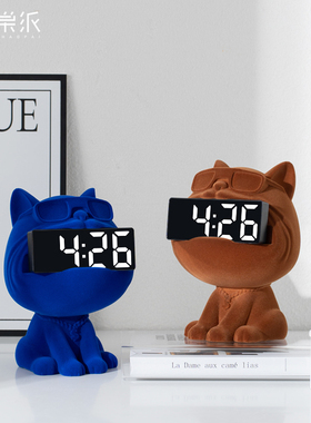 高级感植绒墨镜狗摆件时钟家居饰品客厅电视柜卧室装饰品小众摆设