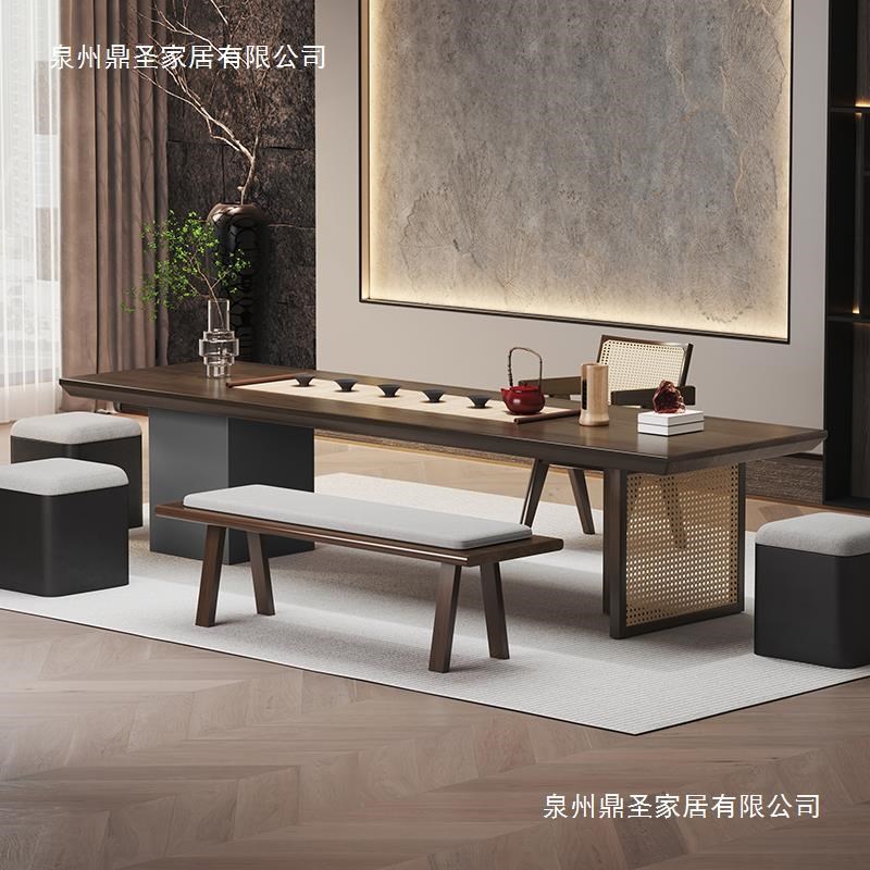 办公室禅意泡茶桌 侘寂风实木功夫茶台 原木大板桌茶桌椅组合