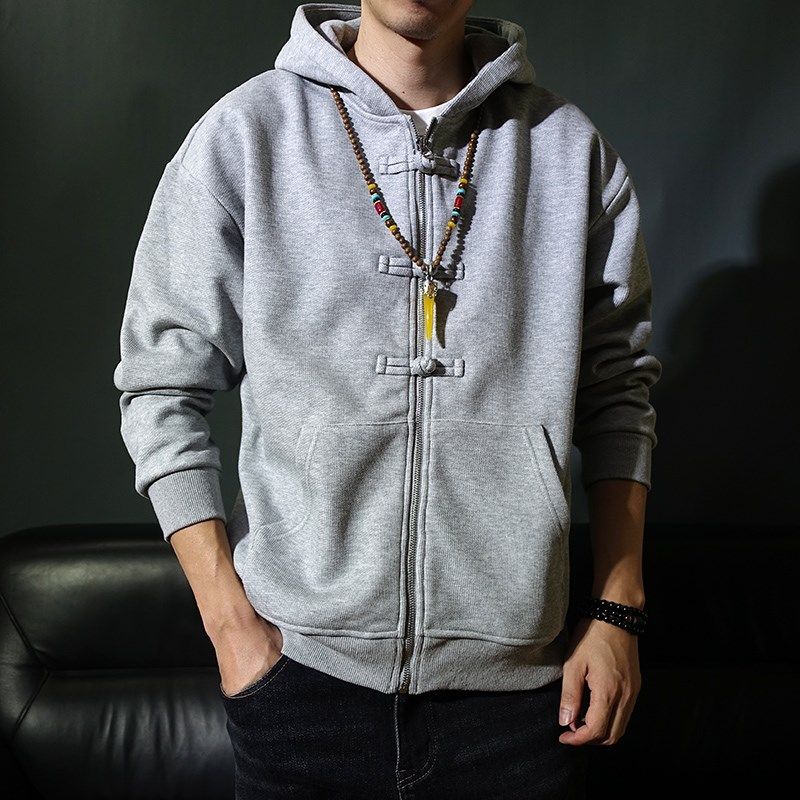 连帽开衫男子秋冬款唐装中国风盘扣抓绒保暖休闲宽松卫衣外套茶服,男装,唐装,淘宝优惠券,粉丝福利购,淘宝优惠卷