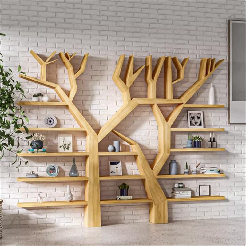 实木树形书架转角落o地置物架学校办公室儿童创意多层阅读架柜定