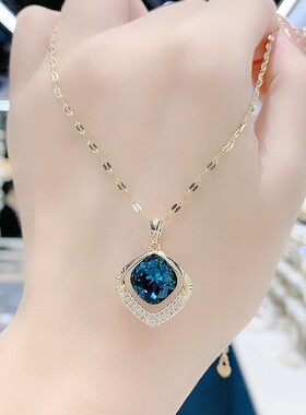 设计感蓝色几何水晶项链女2021新款潮气质时尚网红短款锁骨链颈链