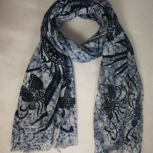 蜡染围巾定制青花瓷蜡染冰纹龟裂非遗工艺纯手工植物染礼品礼物