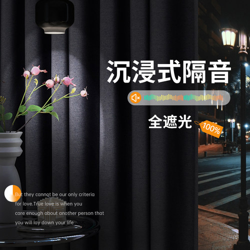 窗帘全遮光卧e室2022新款客厅阳台隔音隔热防晒不透光挂钩式遮阳