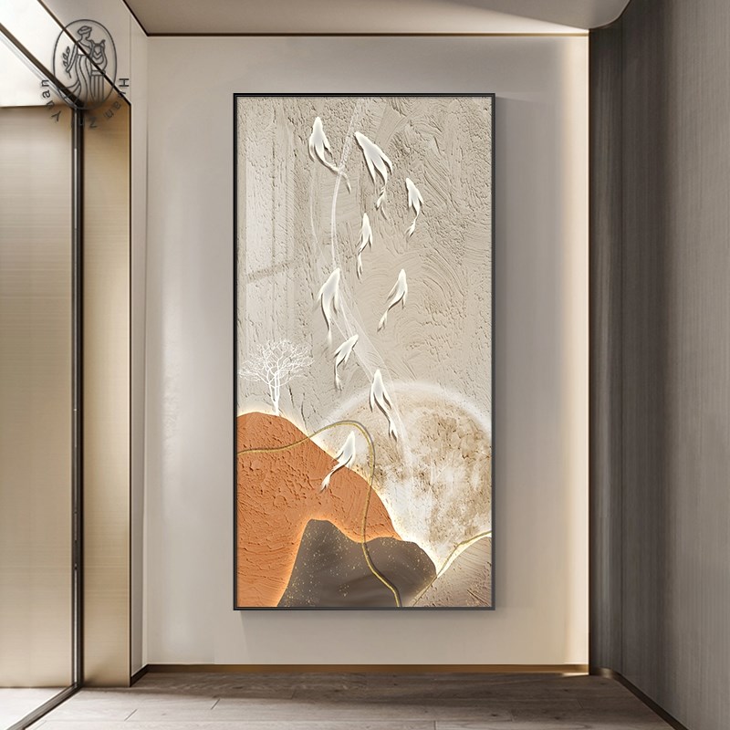 九鱼图玄关装饰画现代简约走廊过道挂画风入户门装饰壁画墙面轻奢图片