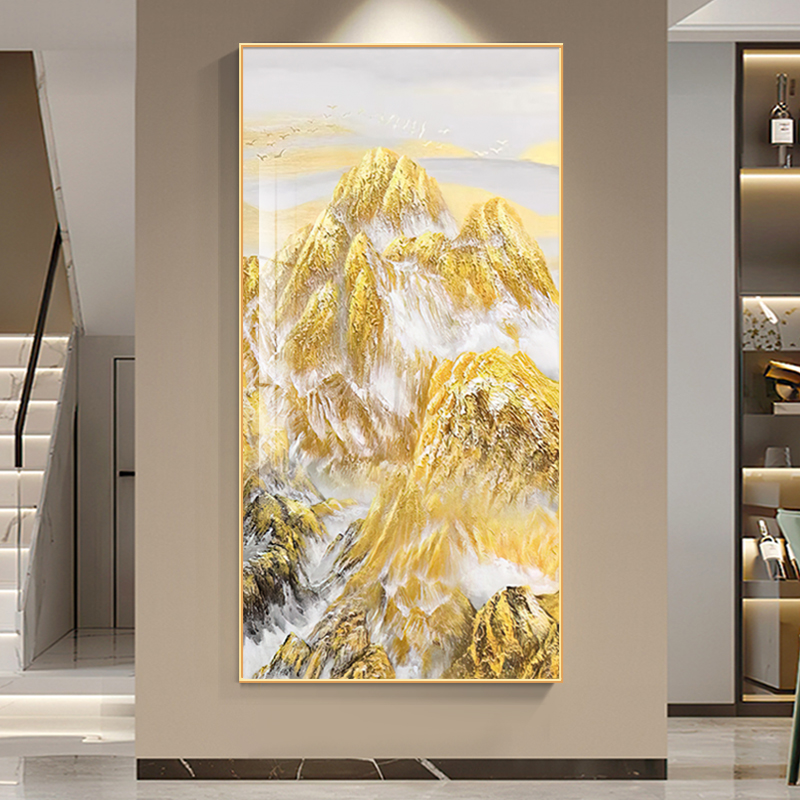 背靠金山玄关装饰画家有靠山现代轻奢走廊过道背景墙油画楼梯挂画图片