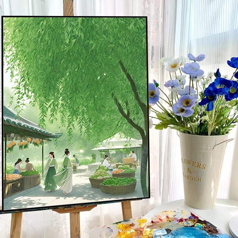 春天柳枝数字油画手工diy油彩画填充涂色高级感手绘丙烯装饰画图片