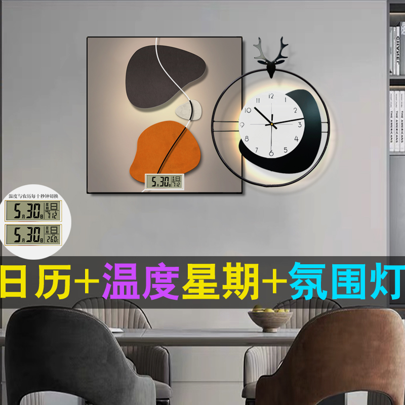 餐桌钟表挂钟客厅高级感创意现代简约家用时尚餐厅装饰画时钟壁灯图片