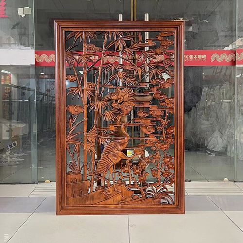 东阳木雕挂件中式客厅入户玄关背景墙装饰画实木香樟雕刻工艺壁挂